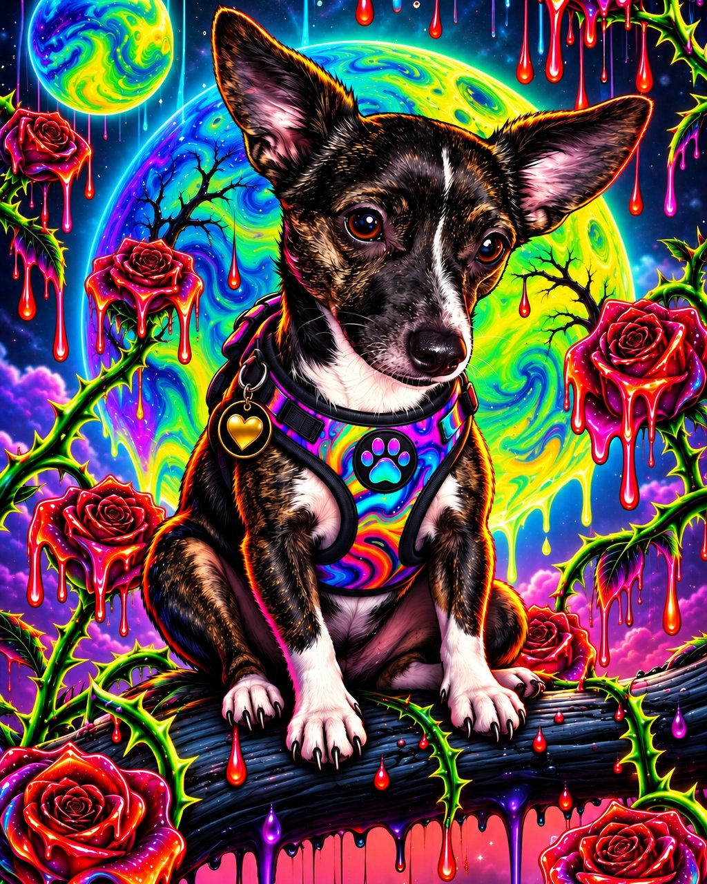 Zipper the chiweenie. Art, Purple, Dog, Pattern, Graphics, Flower