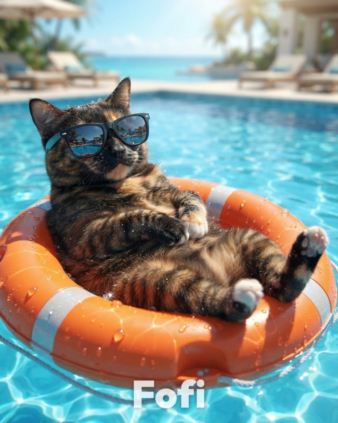 Candy (a.k.a. Angie) the American Shorthair. Summer, Accessories, Sunglasses, Pool, Water, Swimming Pool